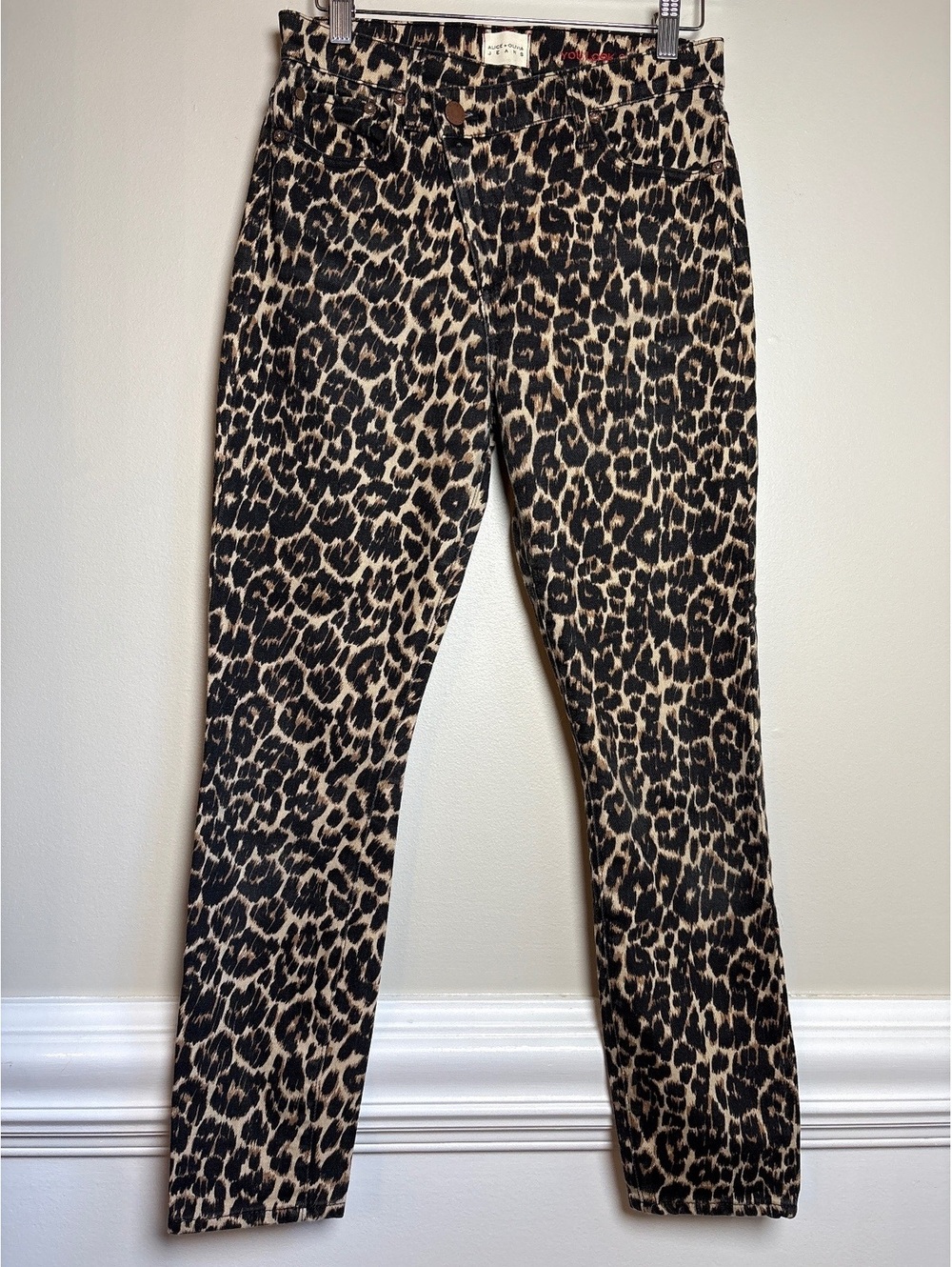 Alice + Olivia Leopard Good Asymmetrical High Rise Jeans 26
